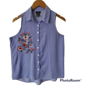 Rue21 Stripe Blouse with Floral Embroidery